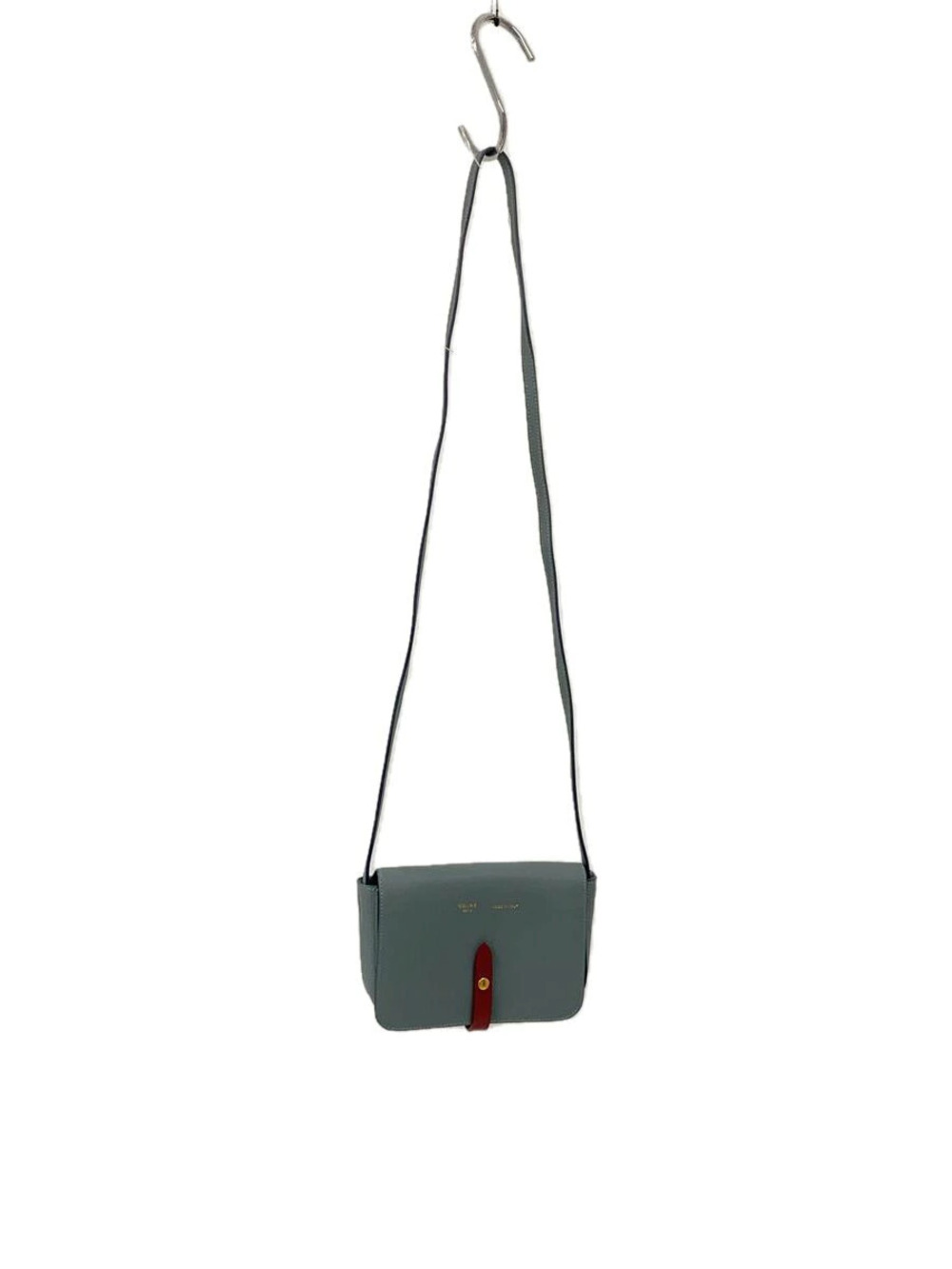 Celine Grained Calfskin Strap Clutch blue gray body leather strap loop